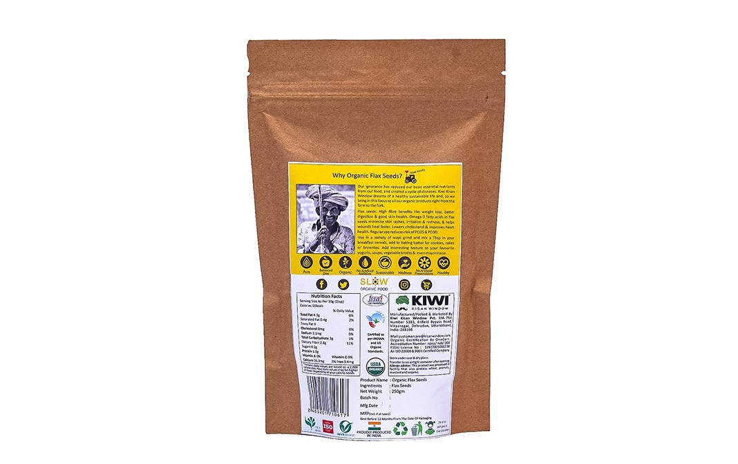 Kiwi Kisan Window Organic Flax Seeds    Pack  250 grams